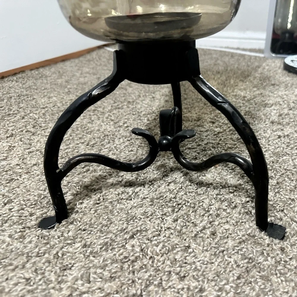 Amber Glass Vase on Black Metal Stand - Home Accents Vases